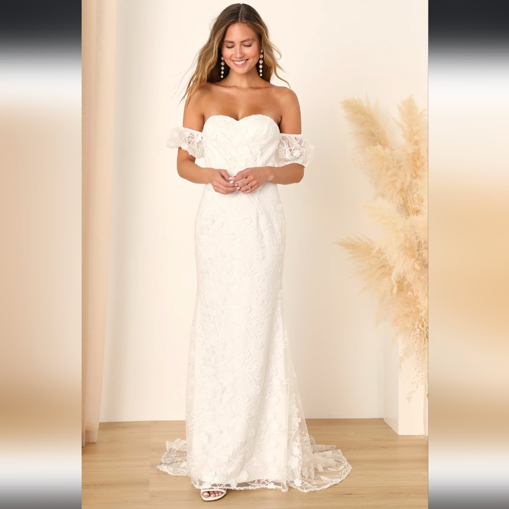Lulu's Magical Beginnings White 3D Floral Embroidered Maxi Dress - NWT